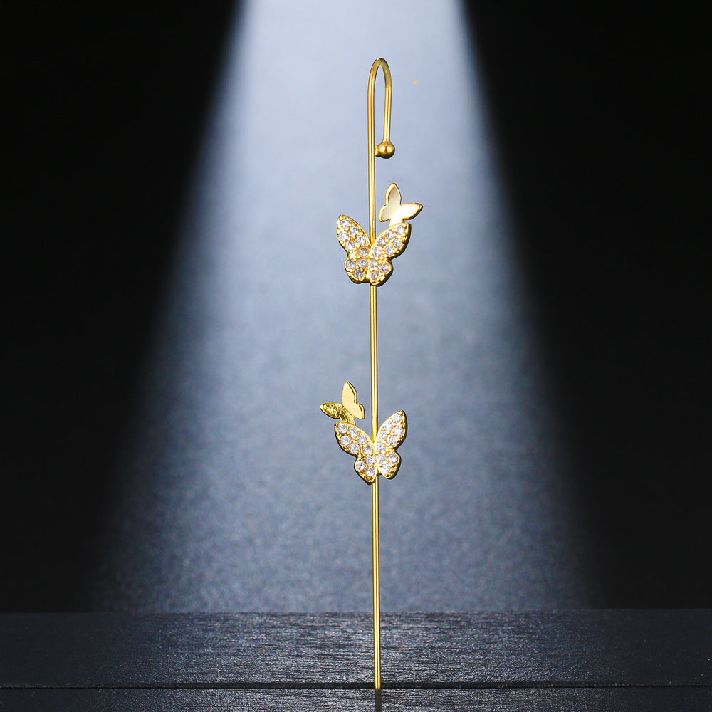 Super Fairy Copper Inlaid Zircon Temperamental Cold Style Earrings