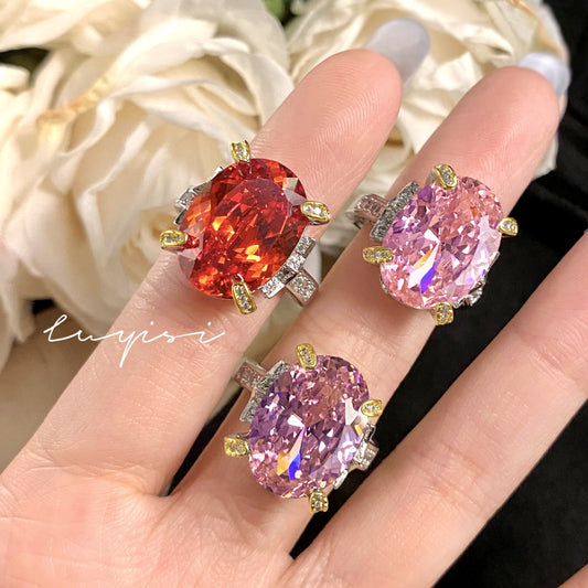 Women's Flower Cut Advanced Sense Oversized Big Pink Starry Rings