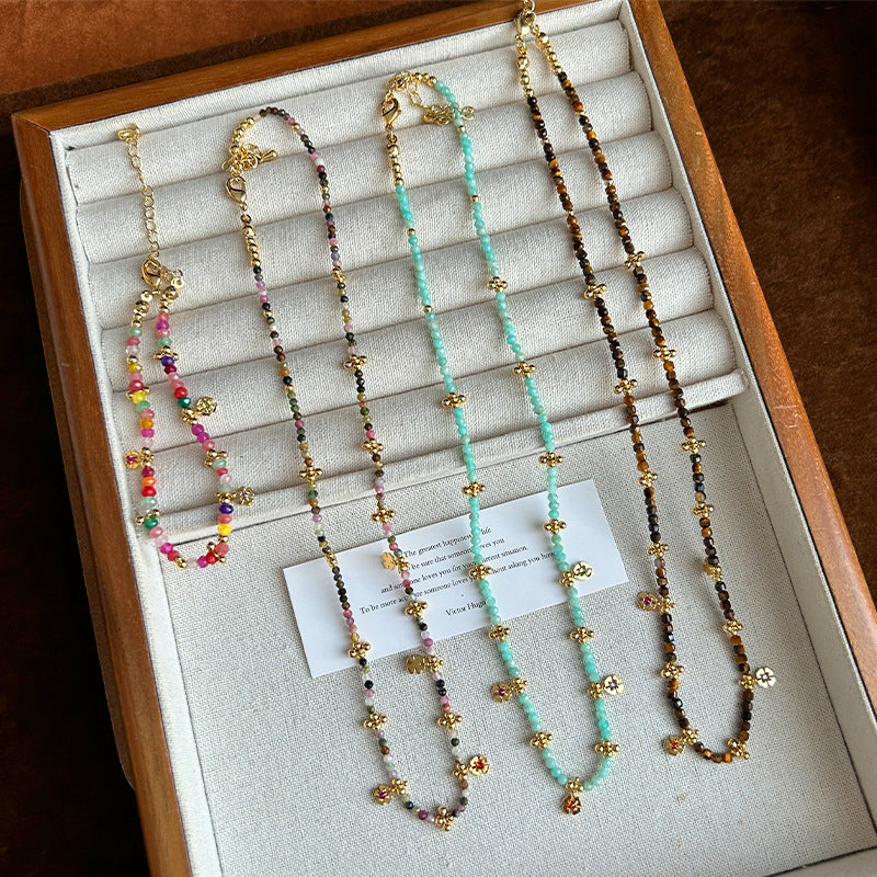 Tourmaline Flower Tigereye Natural Stone Color Kooky Design Twin Bracelets