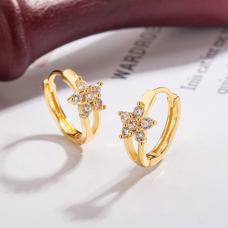 Flash Flower Clips Light Luxury High-grade Design Female Five Petal Ear Buckle