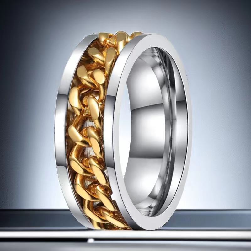 Men's Stainless Steel Chain Rotating Trendy Small Open Rings