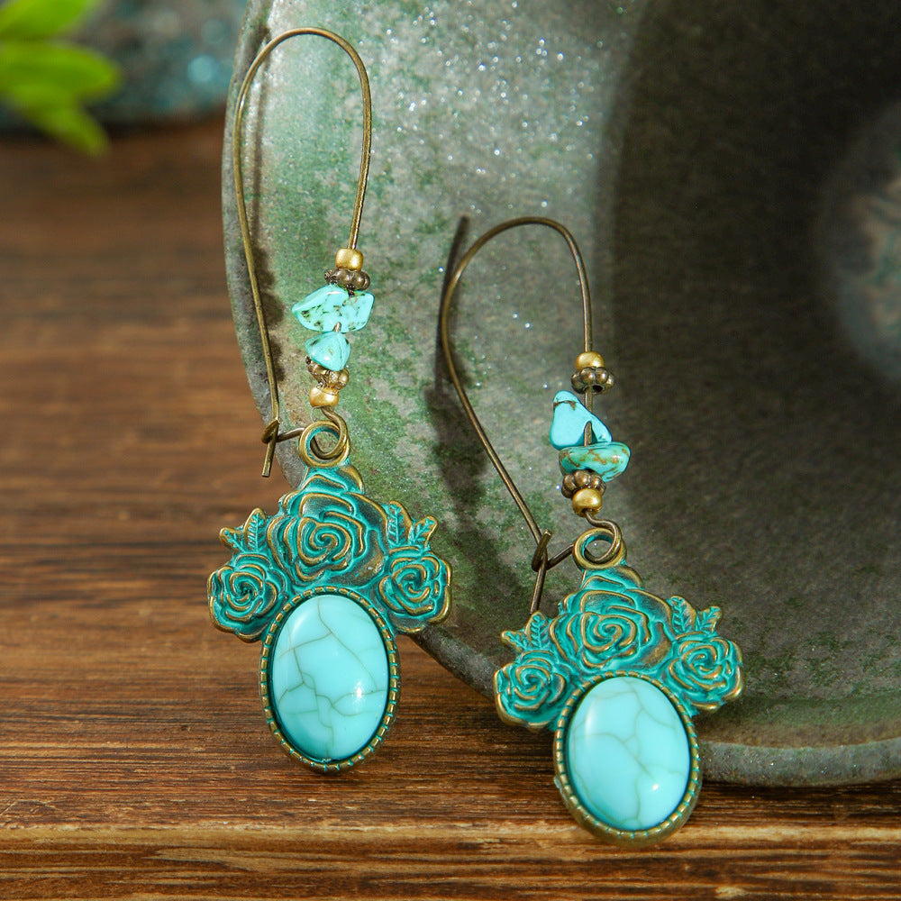 Ancient Bronze Metal Exaggerated Carved Female Earrings