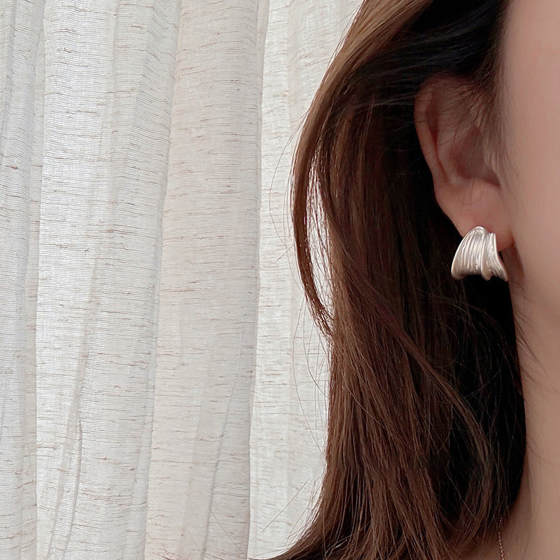 Brushed Shaped Metal Niche Trendy Wild Minimalist Style Light Luxury Stud Earrings