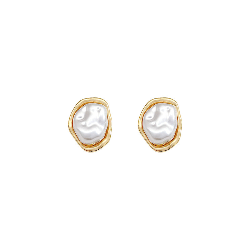 Sier Needle French Baroque Unique Design Pearl Female Light Luxury Stud Earrings