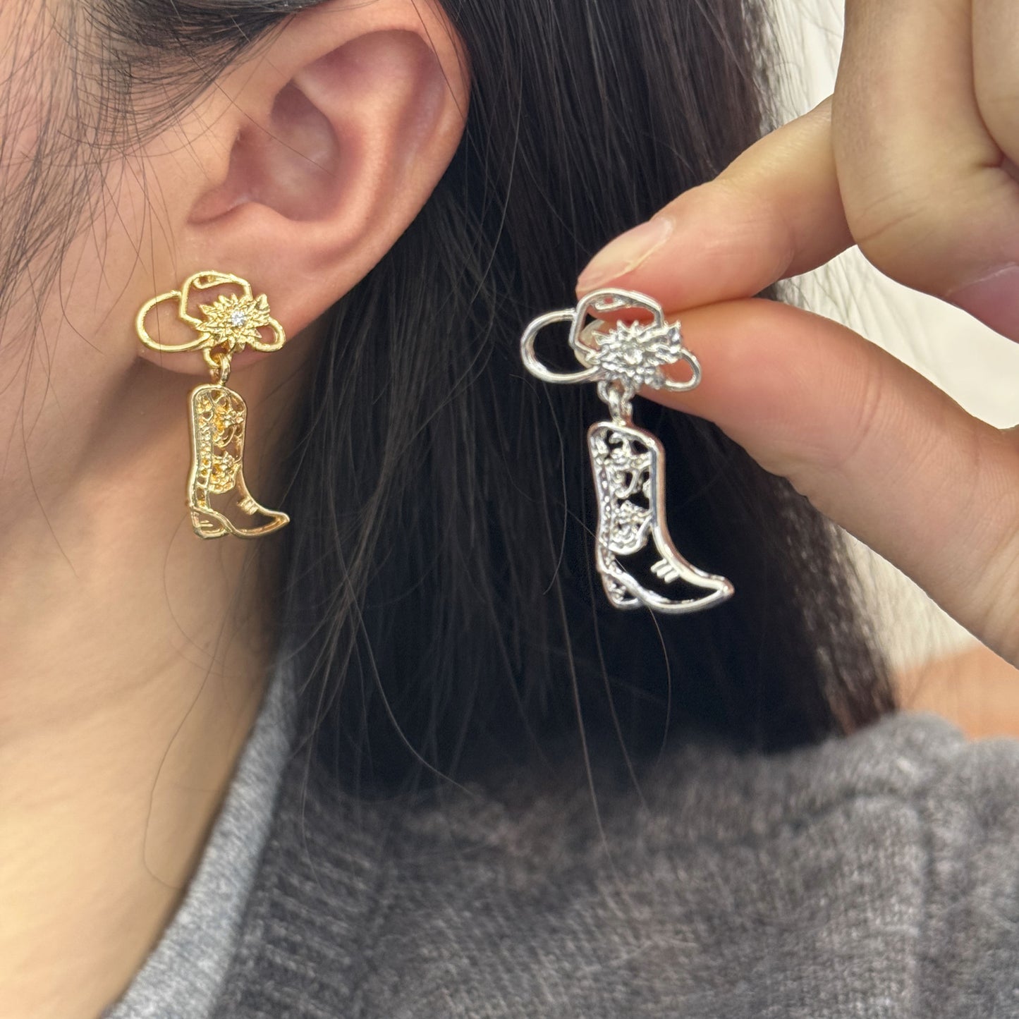 Women's Niche Hat Hollow Out Denim Boots Earrings