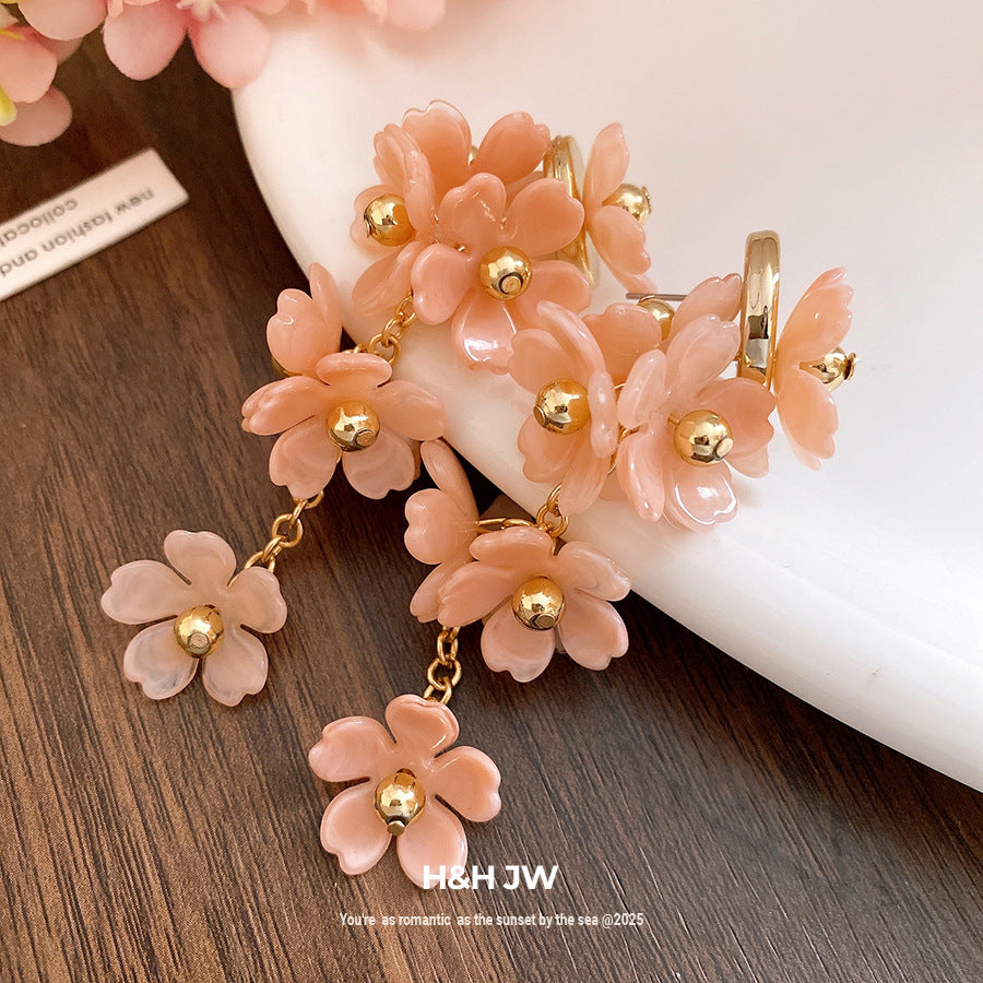 Acrylic Flower Tassel Super Fairy Mori Style Sweet Beautiful Light Earrings