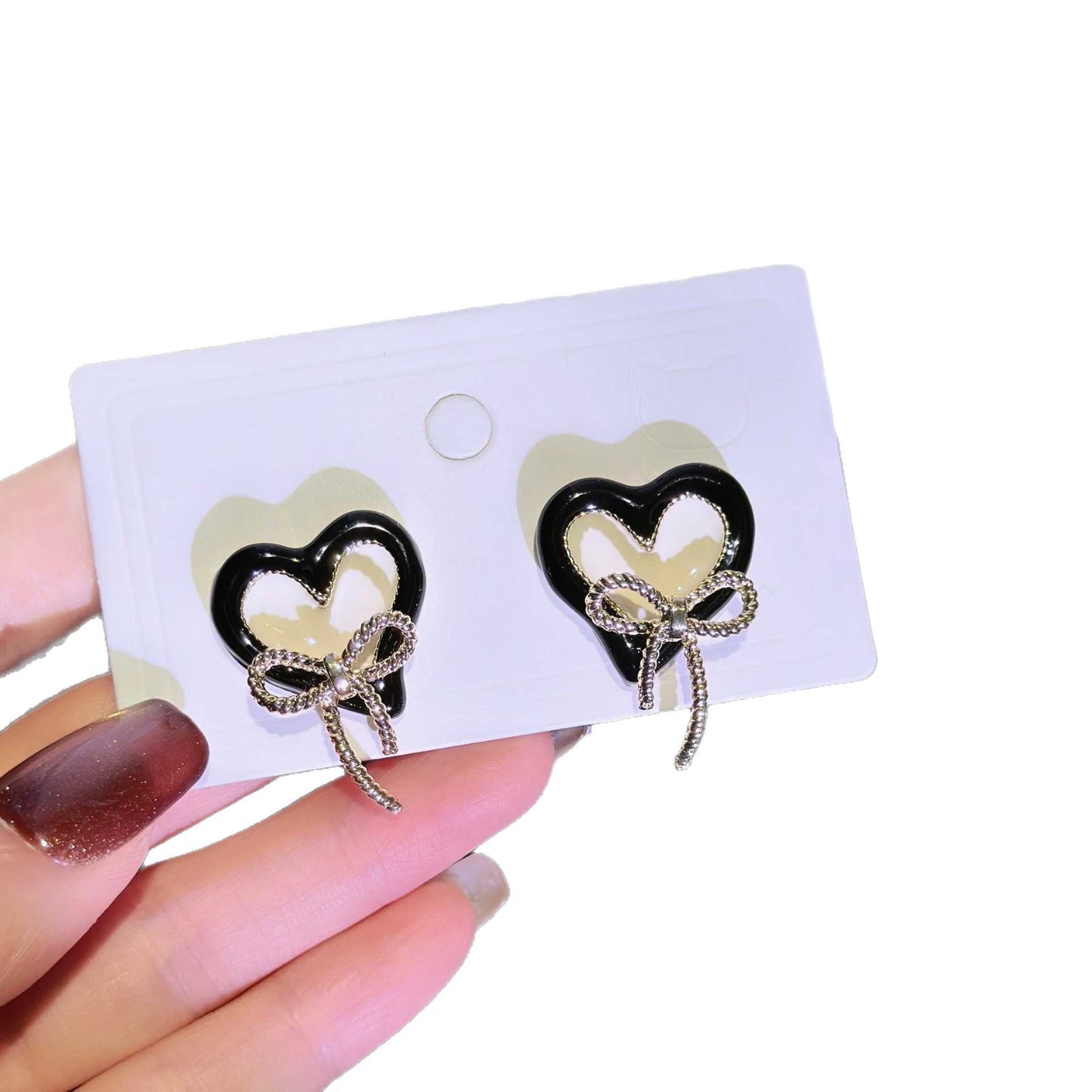 Warm Soft Wind Love Dripping Oil Bow Sier Needle Earrings