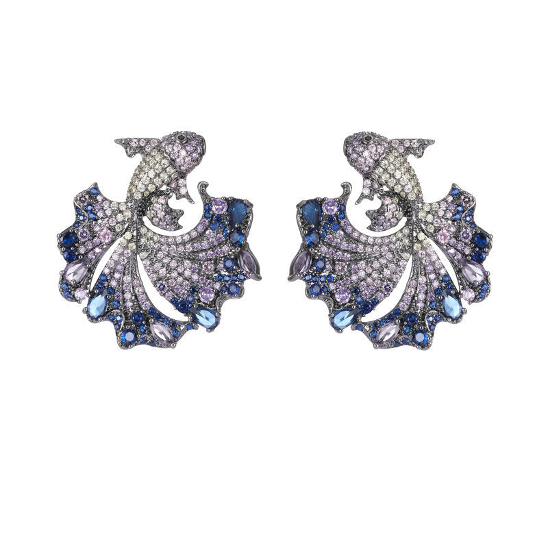 Profile Generous High-grade Copper Inlaid Zircon Goldfish Earrings