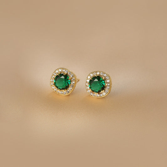Women's Green Square Diamond Minimalist Basic Retro Emerald Ear Trendy Earrings