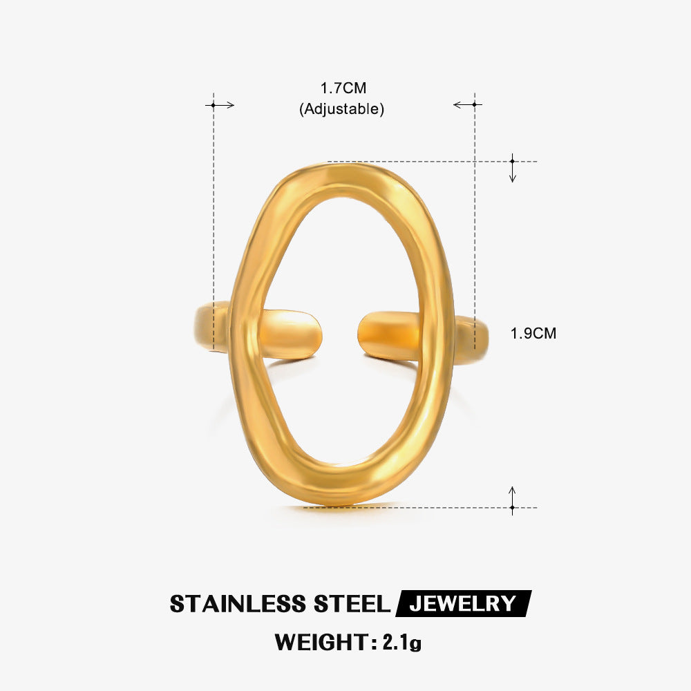 Steel Oval Simple Geometric Gold Open Rings