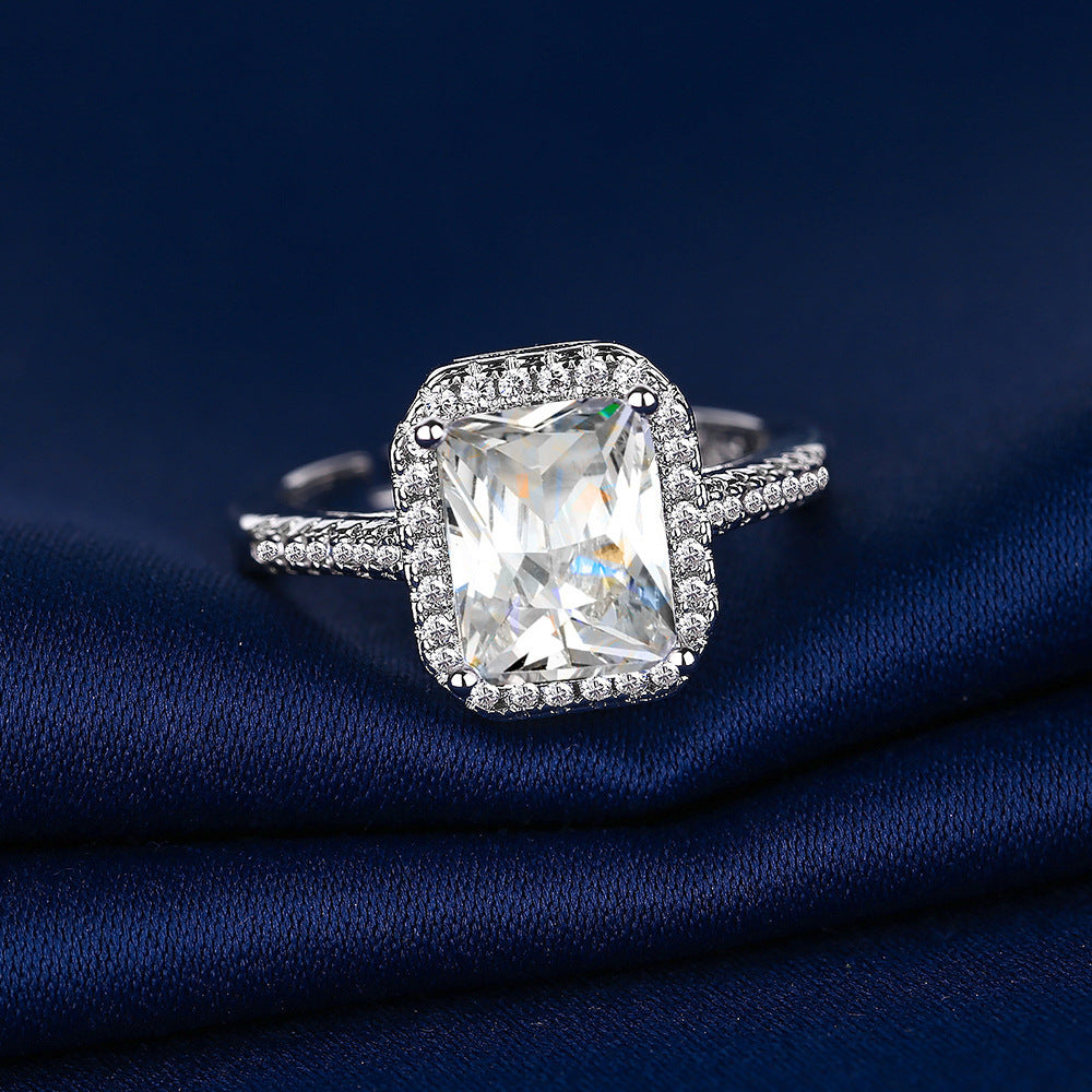 Live Broadcast Rectangular Zircon Open Mouth Rhinestone Rings
