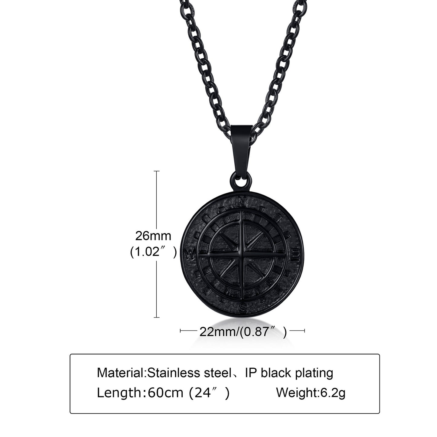 Men's Stainless Steel Compass Gold Coin Hip Pendants