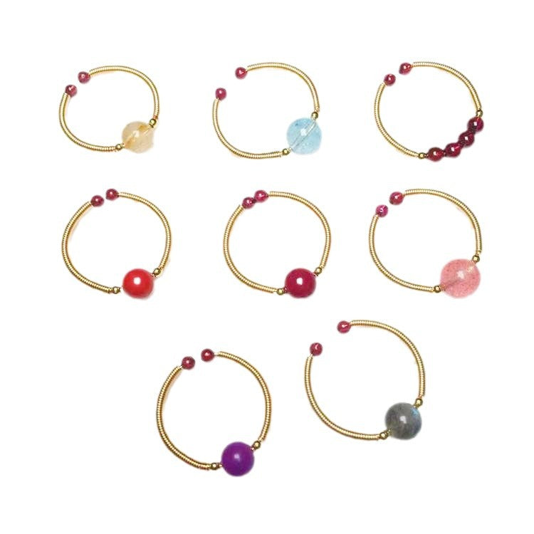 Crystal Garnet Labradorite Hair Purple Mica Cinnabar Winding Female Ring