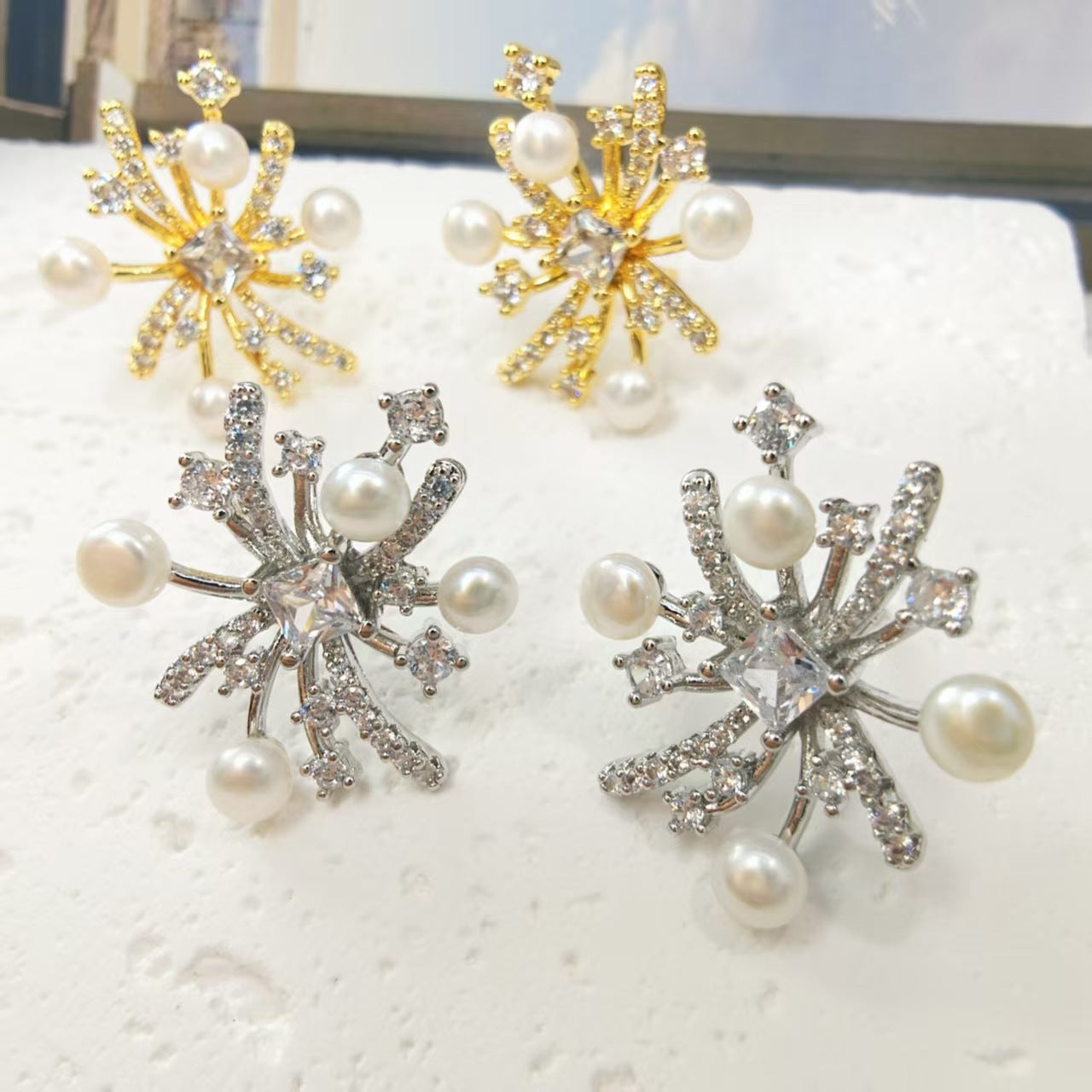 Micro Inlaid Zircon Pearl Tassel Sier Needle Earrings