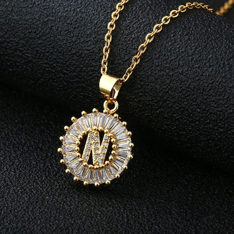 Xi Copper Inlaid Zircon Small Size Round Necklaces