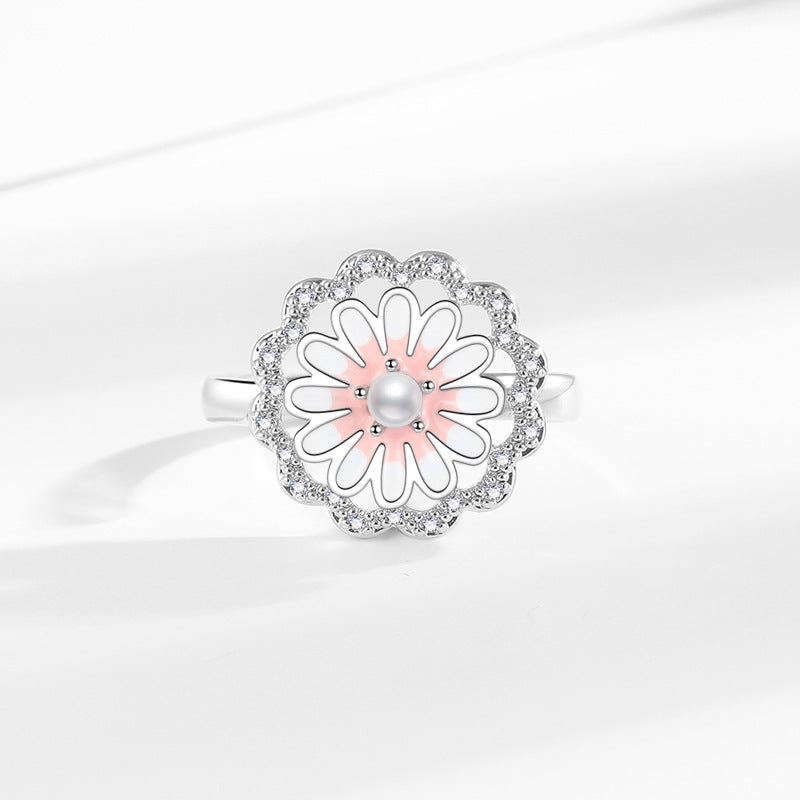 Women's Little Daisy Fashion Rotatable Glaze Flowers Switchable Index Rings