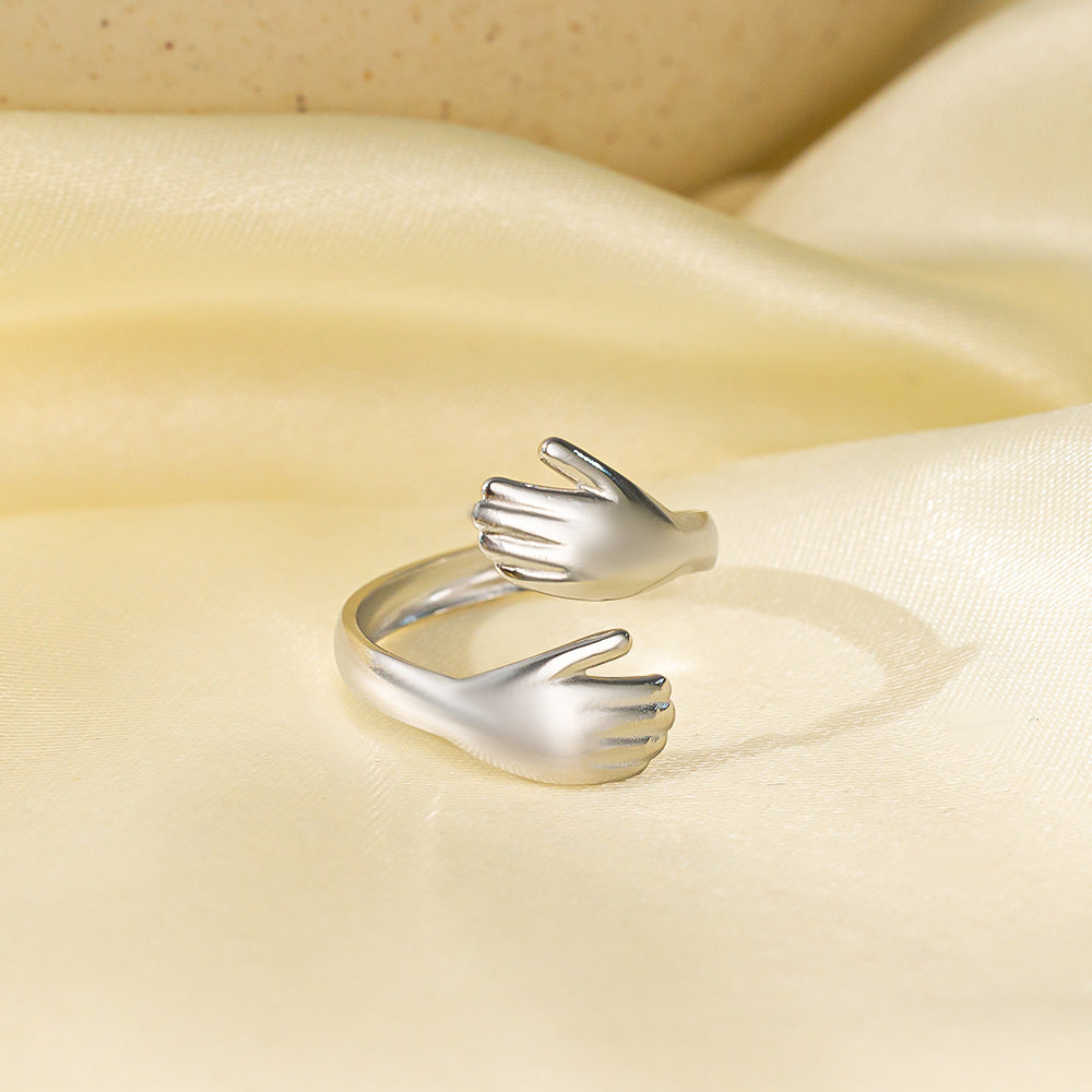 Stainless Steel Gold-plated Love Heart Flowers Rings