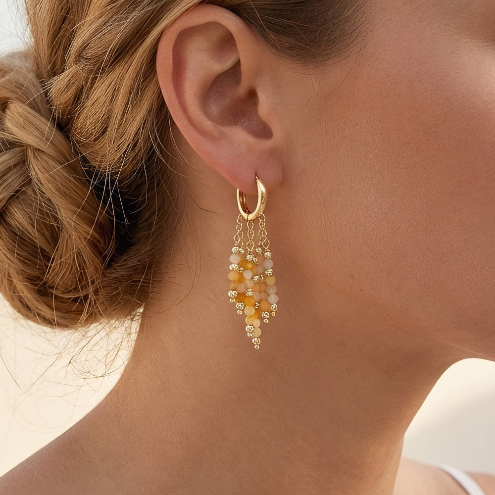 Light Luxury Temperament Stone Tassel Vintage Eardrops Niche Design Earrings
