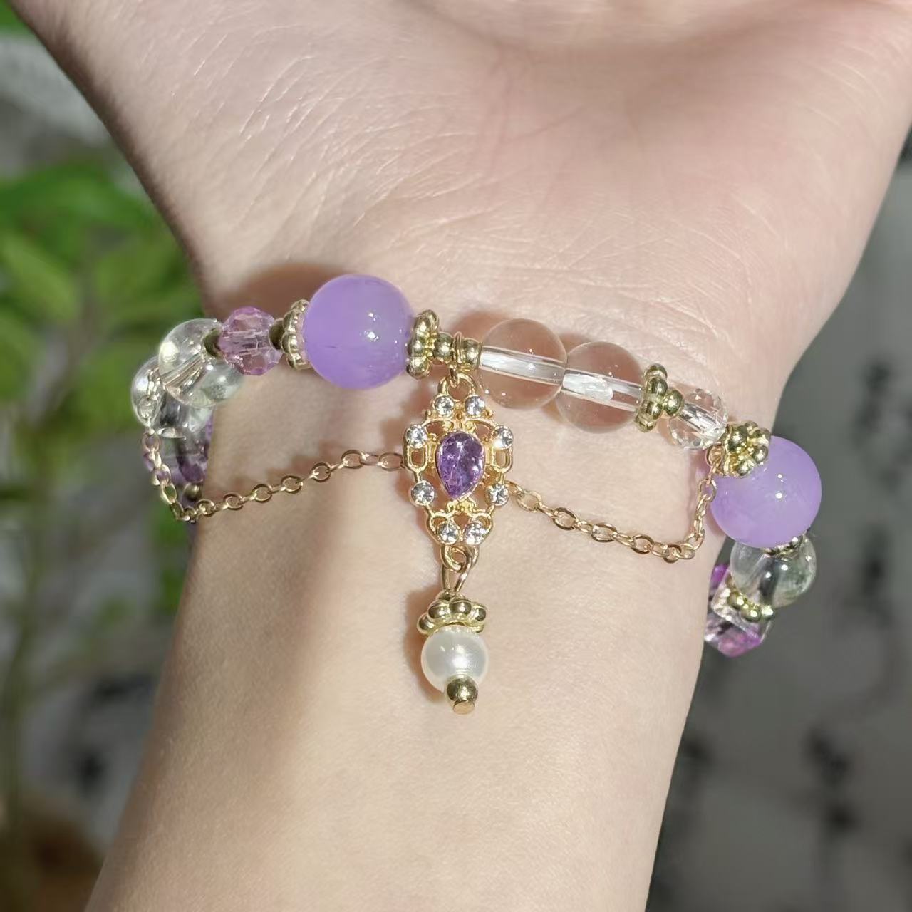 Pink Beaded Sweet Temperament White Bow Bracelets