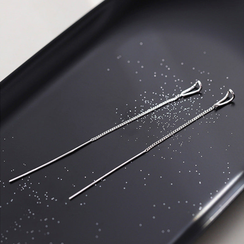 Sterling Sier Simple Water Drop Tassel Long Threads Female Temperamental Ear Line