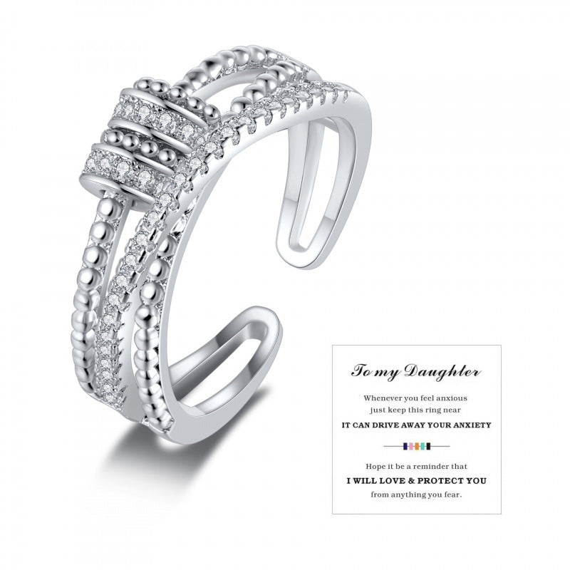 Good Luck Comes Female Personality Double Layer Zircon Opening Index Ring