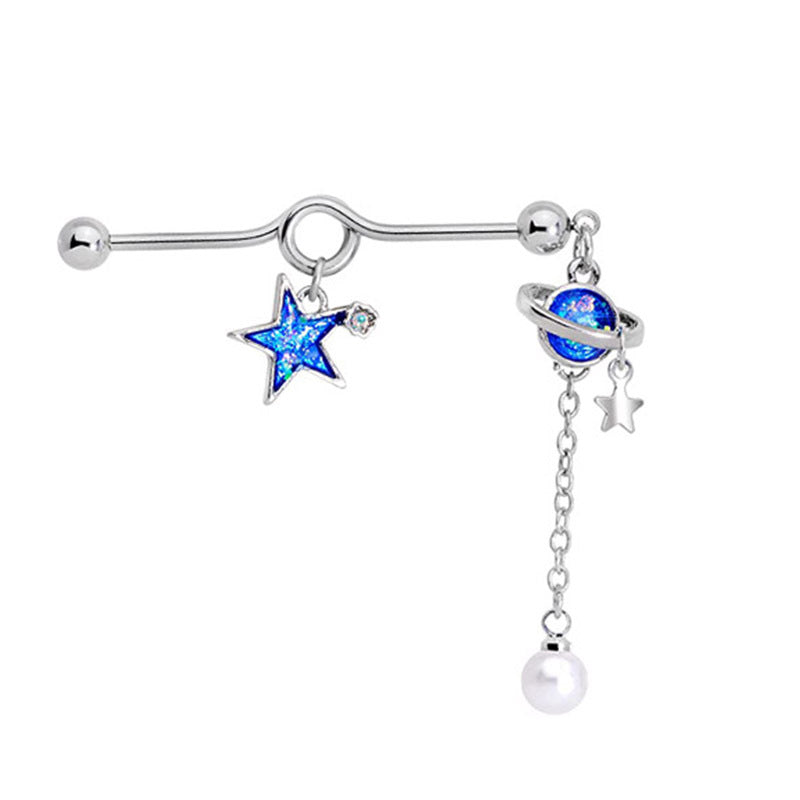 Pole Personality Planet Simple Popular Five-pointed Star Long Brush Holder Earrings