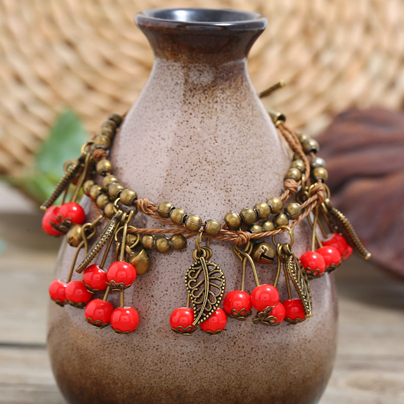 Cherry Female Ethnic Style Fruit Tassel Bracelets