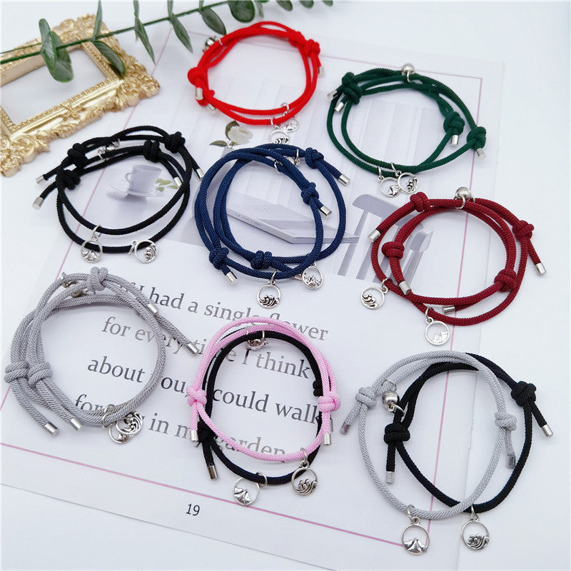 Women's & Men's Couple Magnet Attract True Pair And Woven Bracelets