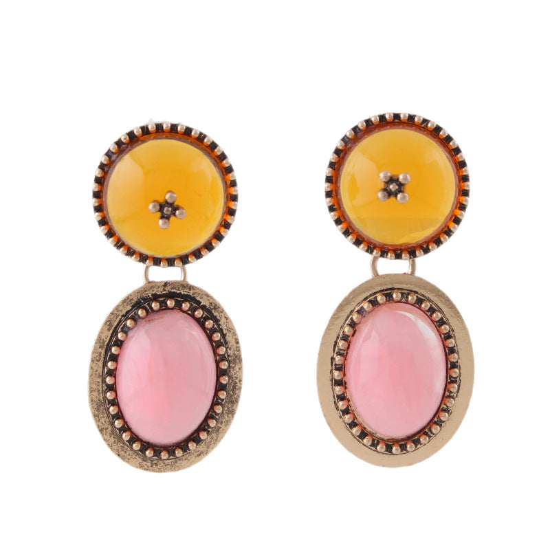 Retro Distressed Patchwork Affordable Luxury Fashion Resin Beeswax Geometric Earrings