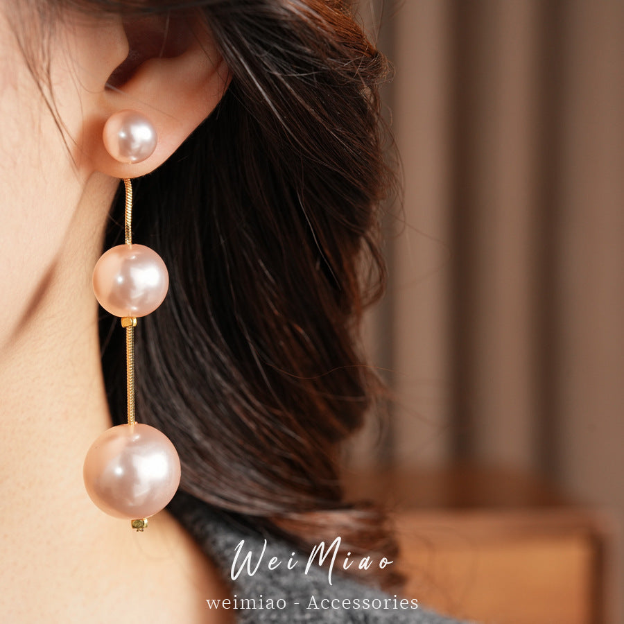 Women's Needle Beaded Geometric Round Pearl Light Luxury High-grade Temperamental Minority Earrings