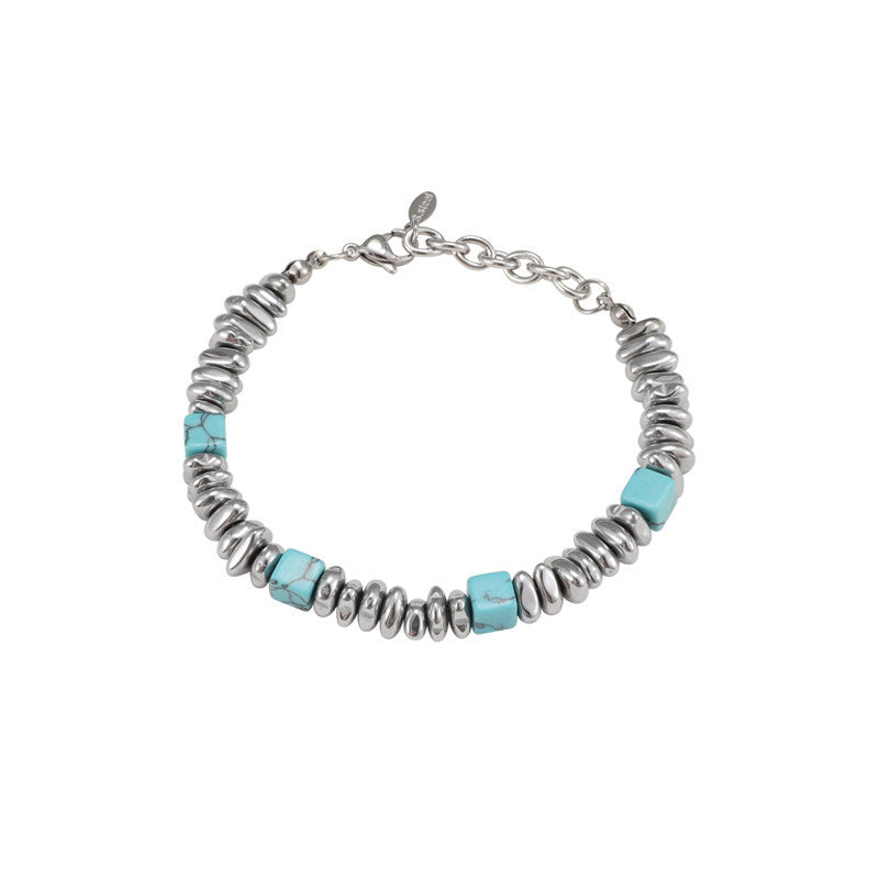 Men's Sense Niche Irregular Titanium Steel Turquoise Bracelet