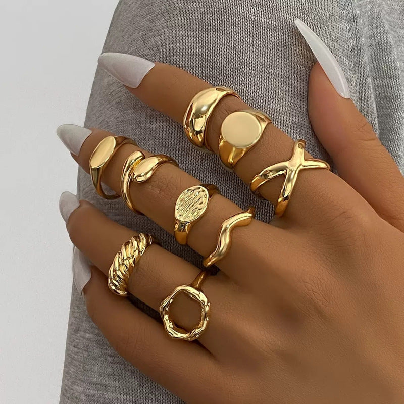 Hand Vintage Metal Geometry Irregular Diamond Ring