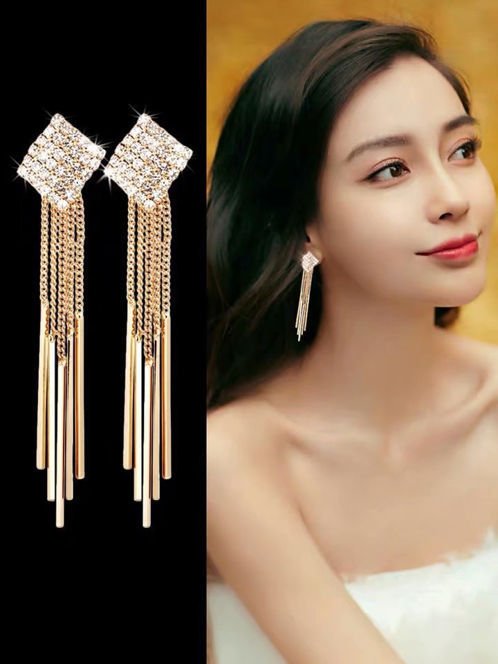 Women's Long Face Sier Needle Water Drop Earrings