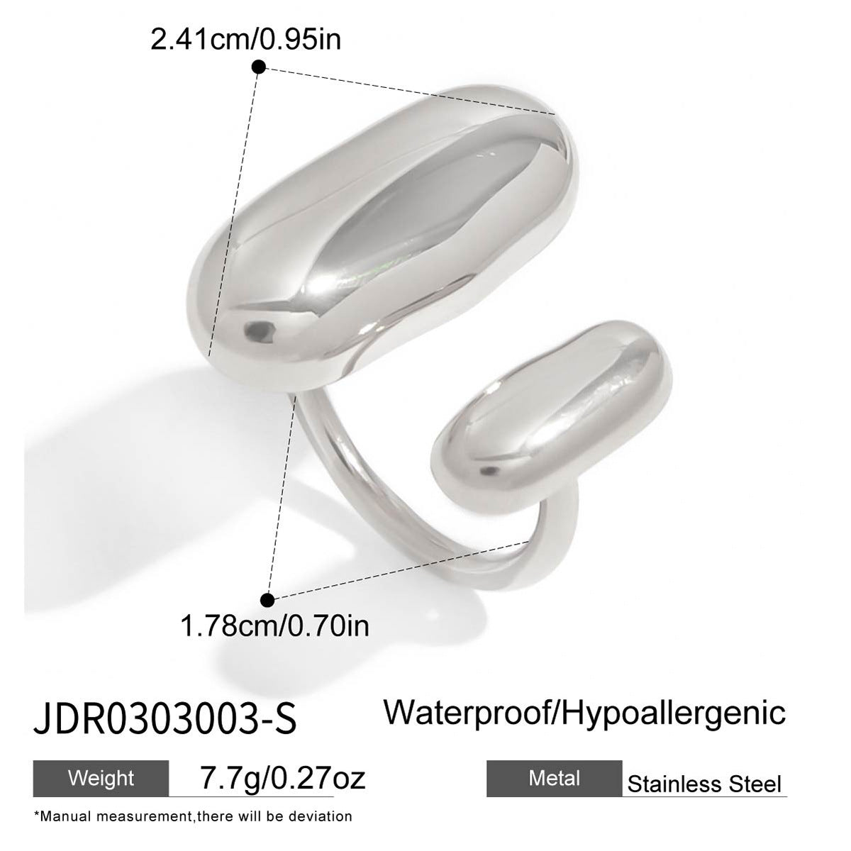 Stainless Steel Glossy Oval Golden Bean Open Irregular With Ring