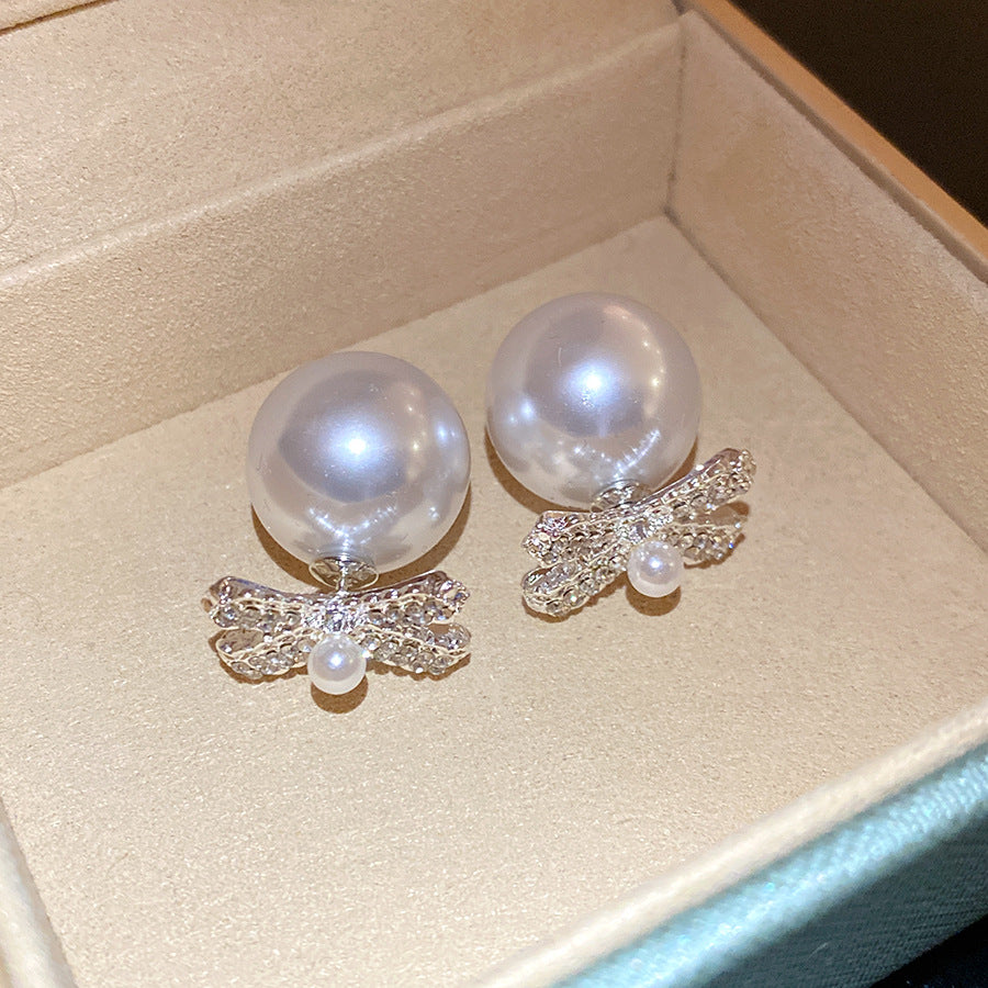 Bow Pearl French Retro Simple Fashion Light Earrings