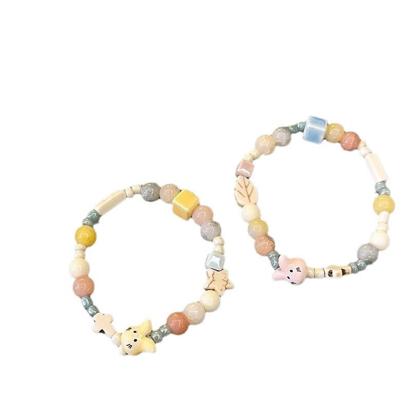 Fresh Colorful Ceramic Cat Female Summer Cute Bracelet