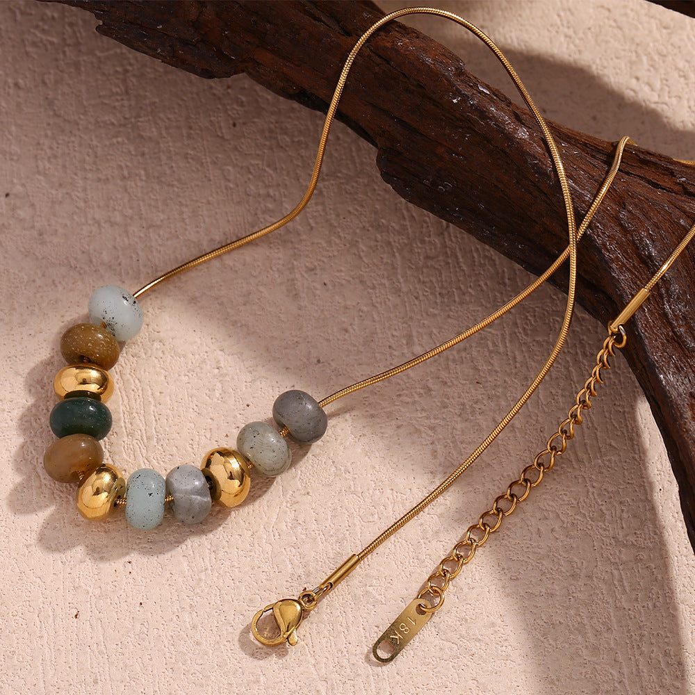 Women's Elegant Stainless Steel Gold-plated Natural Stone Necklace