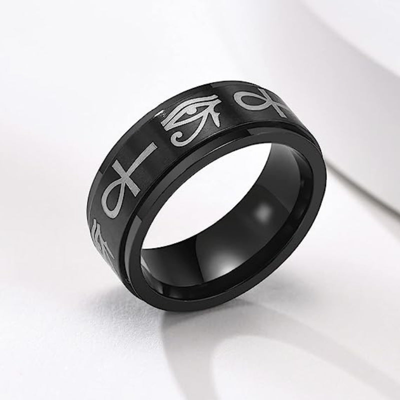 Titanium Steel Marking Cross Horus Eye Rotating Rings