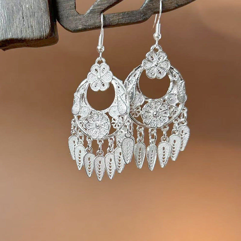 Sier Ethnic Style Peacock Retro Ear Hook Vintage Scenic Spot Earrings