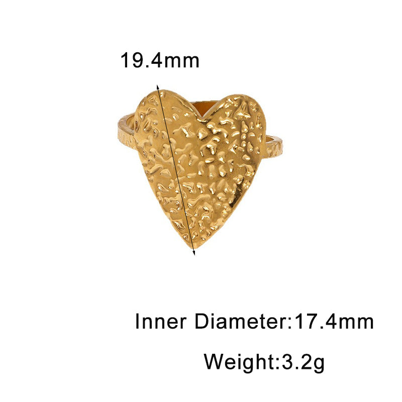 Wind Fashion Texture Leaves Open Adjustable Female With Hearts Gold Rings