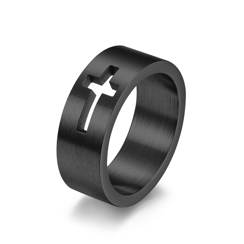 Women's & Men's Stainless Steel Hollow Cross Marriage Proposal Rings