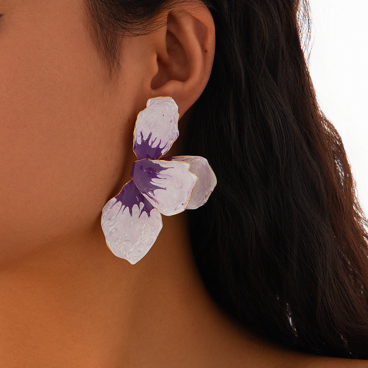 Pink Dripping Oil Petal Ear Accessory Earrings