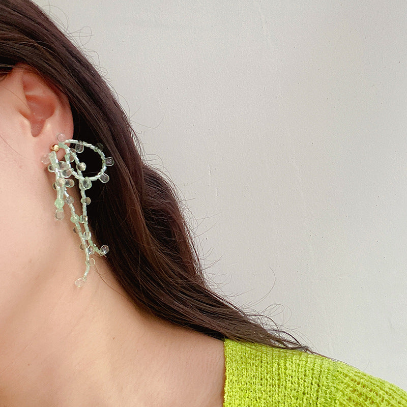 Women's Handmade Ear Green Fresh Water Drop Bow Minority Fashion Stud Earrings