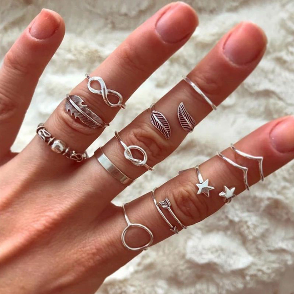 Retro Simple Leaf Arrow Devil Tail Five-pointed Star Knotted Rings