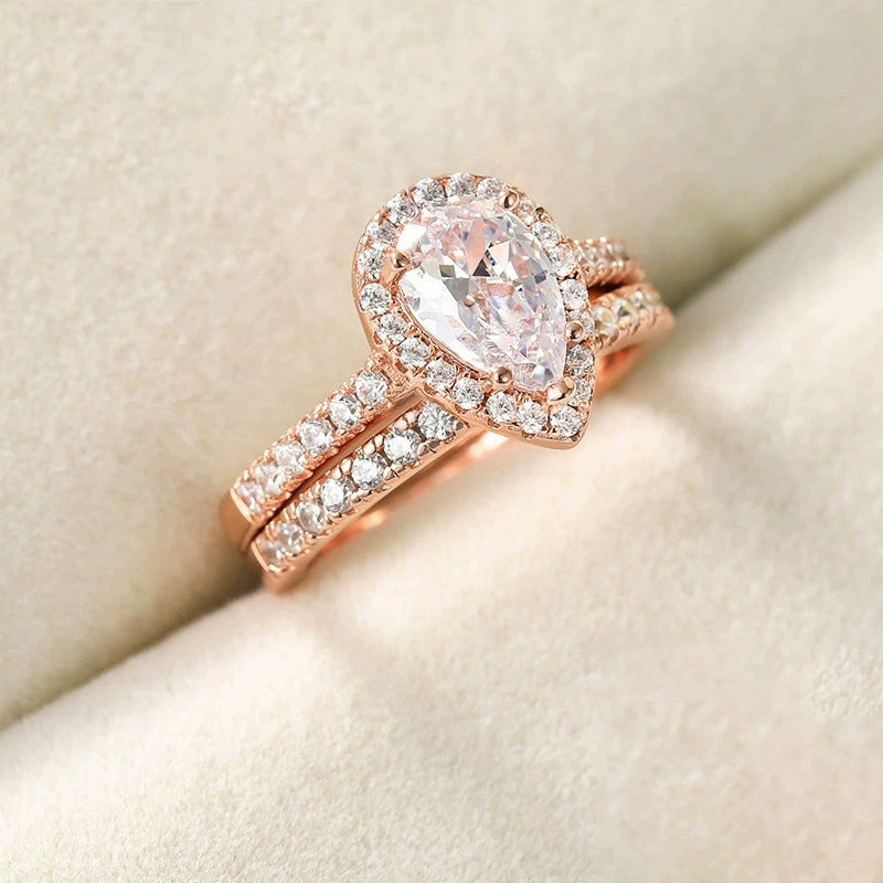 Pretty Classy Inlaid Drop-shaped Zircon Combined Rings