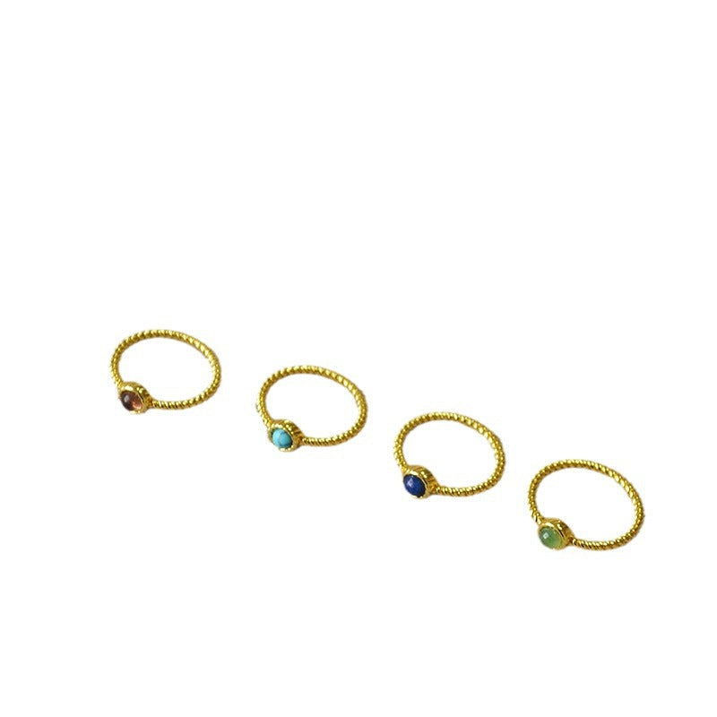 Women's Simple Brass Gold Plated Twist Weave Inlaid Real Rings