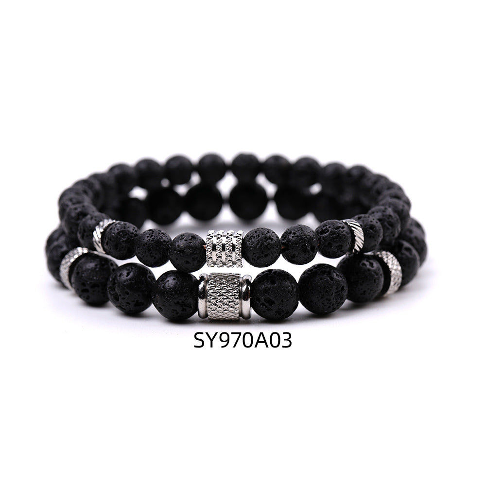 Stainless Steel Frosted Indian Agate Tigereye Striped Bracelets
