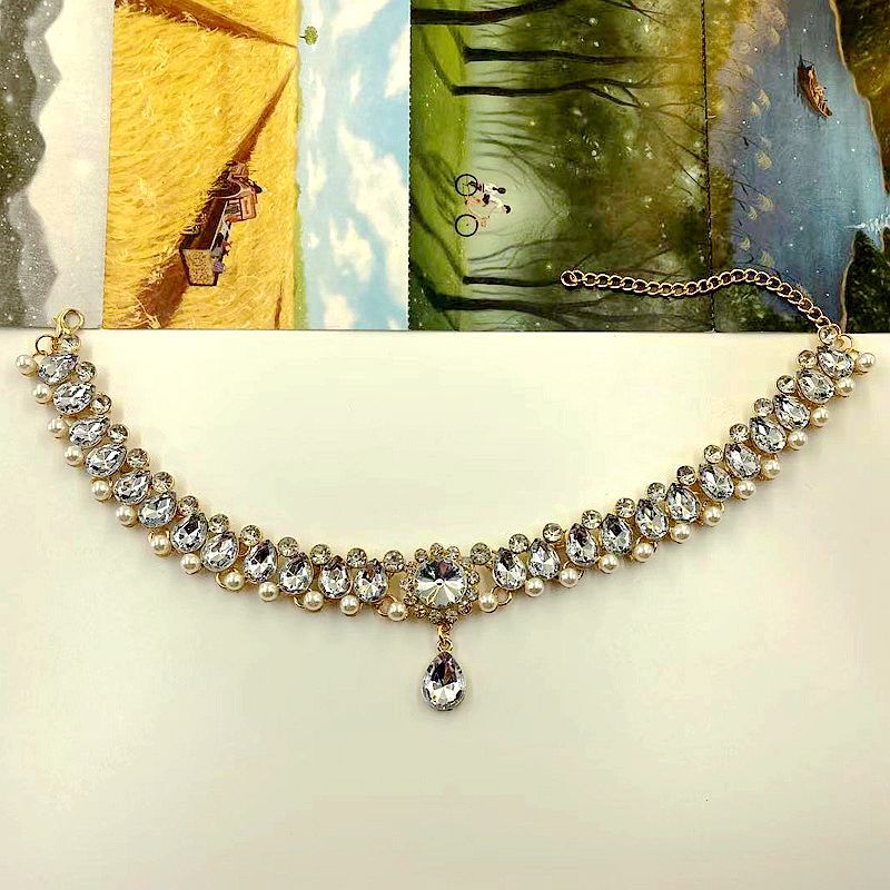 Dignified Metal Hollow Water Drop Gem Rhinestone Pearl Crystal Necklaces