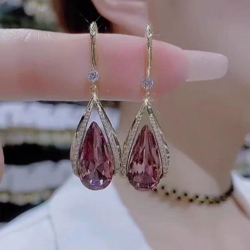 Women's Temperament Purple Fashionable Water Drop Hook Exquisite Elegant Earrings