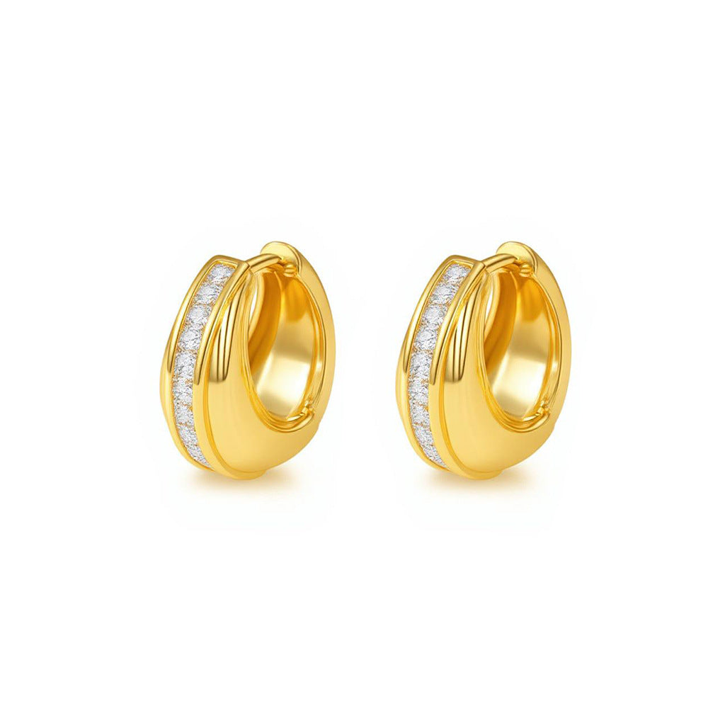 Luxury Temperament Copper Inlaid Zirconium Geometric Round Clip Trend Fashion Ear Buckle